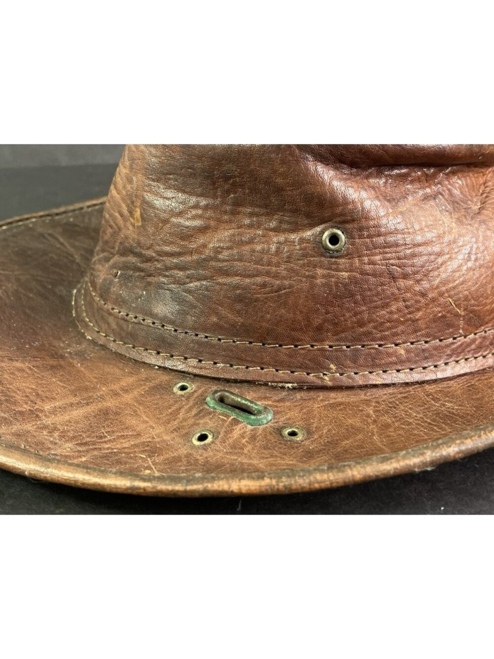 Vintage Distressed Leather Outback Cowboy Hat Brown X-Small Western Decor